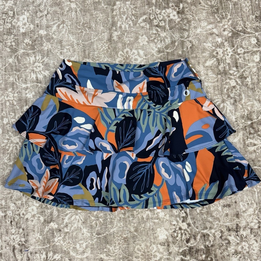 Dona Jo Women's Size L Tropical Floral Pull On Tiered Skort Golf Pickleball
